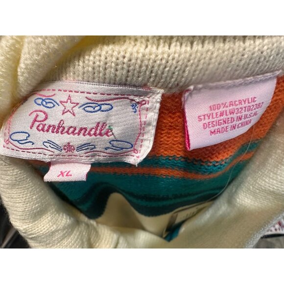 Panhandle Aztec Stripes Fringe Sweater Women XL Cowl Neck Western Bohemian Rodeo - Picture 3 of 15